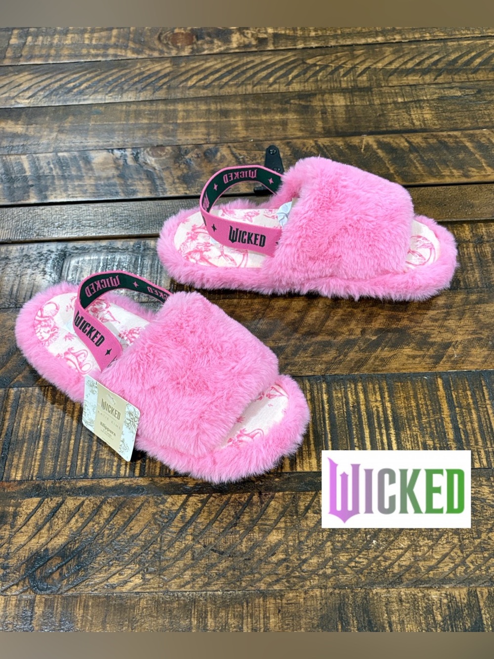 Katie K Pink Fuzzy Slide Sandals with Branded Back Strap